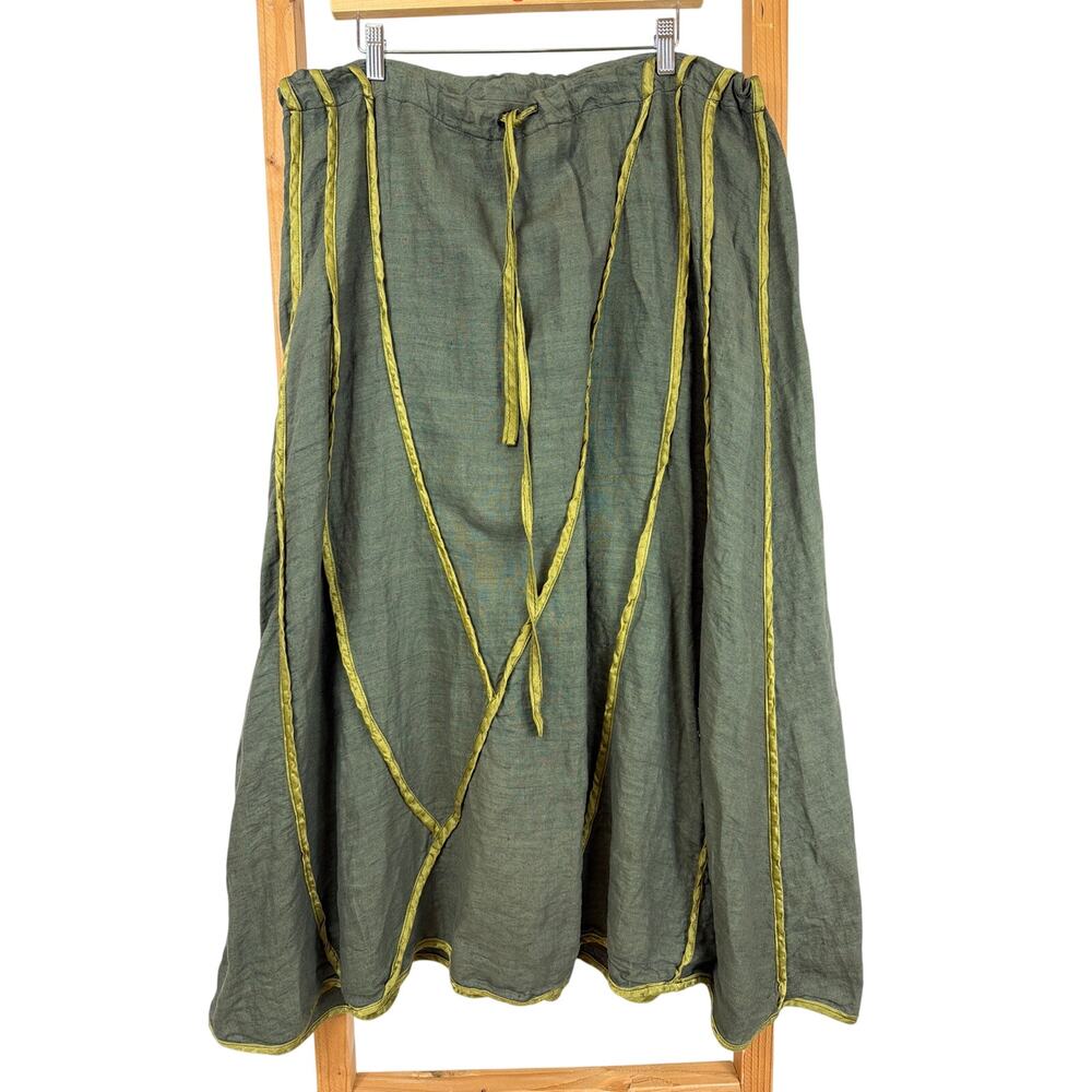 Cynthia Ashby Green Tie Waist Ruffled Maxi Skirt Size MEDIUM Linen